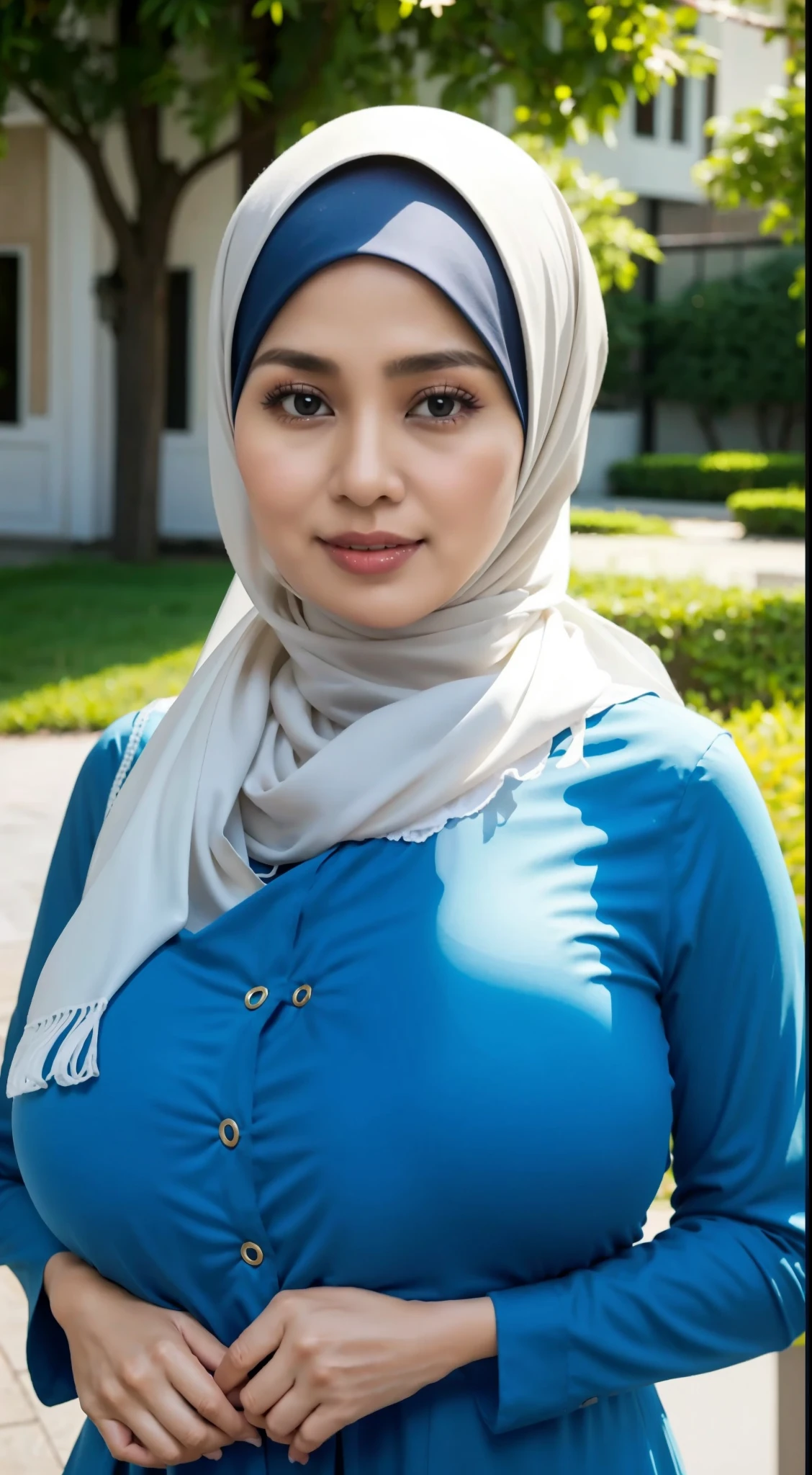 50 years Old, Hijab Indonesian mature woman, Big Tits : 66.9, Gamis, Breast out from her clothes : 1.9, at doctor office, Dark light, at Nighttime