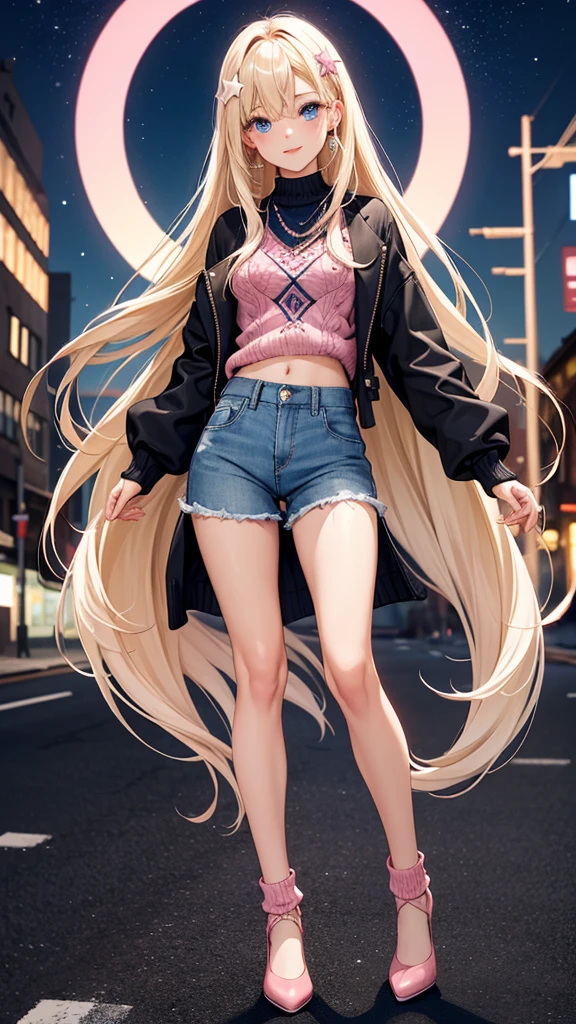 ((best quality, masterpiece:1.3, 8K)), (detailed), highly detailed face and skin texture, detailed eyes, downtown, full body, slender body, 1girl, 25 years old, white skin, blue eyes, worried, embarrassed, long hair, (forehead:0.8), (stylish top:1.2), denim pants, blue jeans, footwear, peeing jeans, peeing pants, pee stain, (wetting herself), desperation,