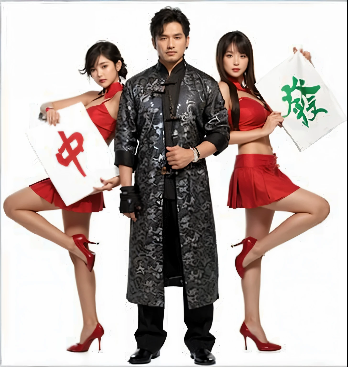 beautiful two girl、High level of image quality、Like a shot with an SLR、Busty beauty、sensual body、Chinese clothes、thighs thighs thighs thighs、slit、画一幅身穿传统旗袍的女子的艺术品 中间Chinese clothes、man