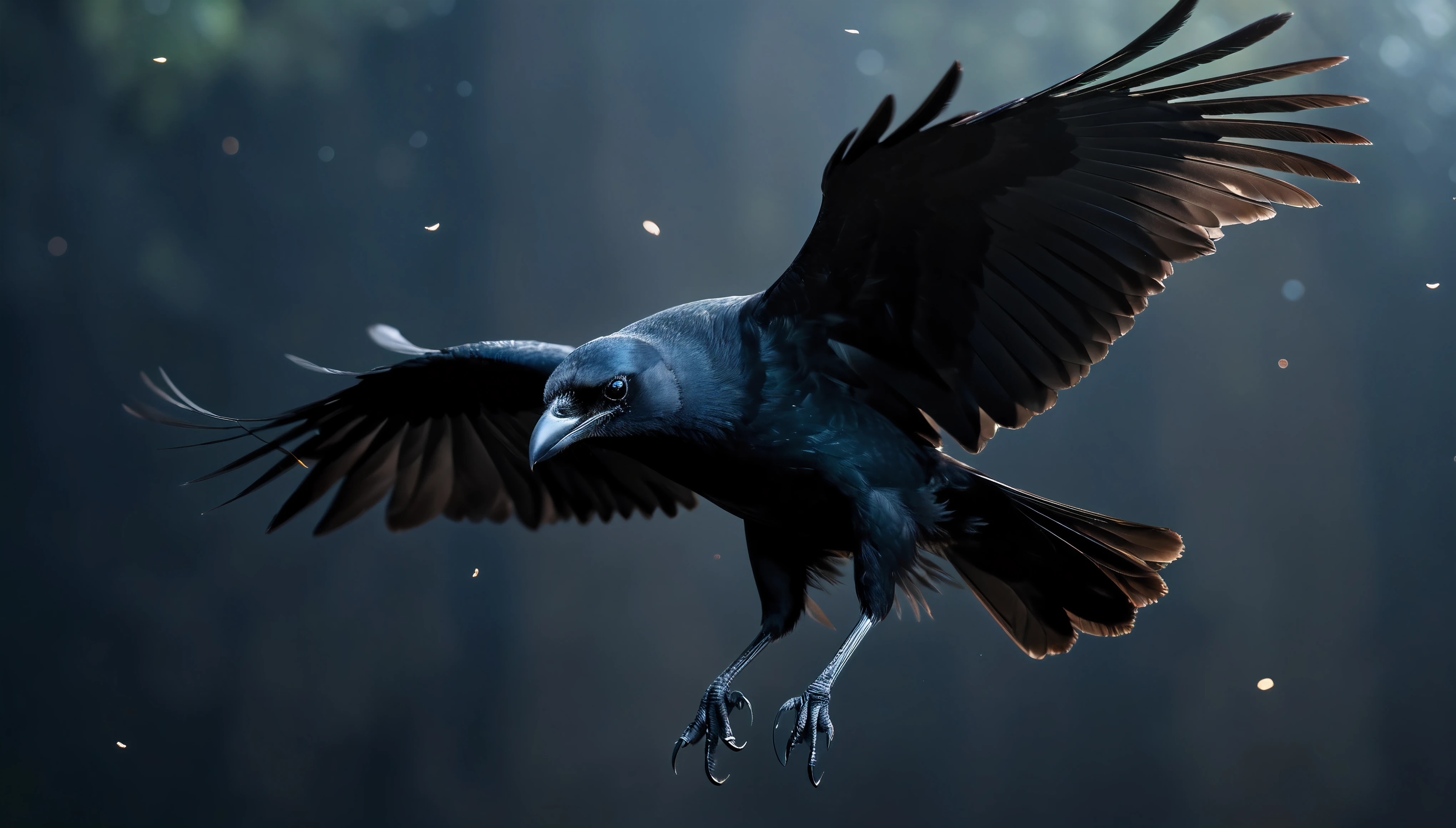 ((Masterpiece in maximum 16K resolution):1.6),((soft_color_photograpy:)1.5), ((Ultra-Detailed):1.4),((Movie-like still images and dynamic angles):1.3). | (Macro shot cinematic photo of a Crow flying in a clear sky), ((Exotic black bird):1.2), ((a crow flying):1.1), (A clear sky), (macro lens), (black feathers), (Mysterious atmosphere), (shimmer), (visual experience),(Realism), (Realistic),award-winning graphics, dark shot, film grain, extremely detailed, Digital Art, rtx, Unreal Engine, scene concept anti glare effect, All captured with sharp focus. | Rendered in ultra-high definition with UHD and retina quality, this masterpiece ensures anatomical correctness and textured skin with super detail. With a focus on high quality and accuracy, this award-winning portrayal captures every nuance in stunning 16k resolution, immersing viewers in its lifelike depiction. | ((perfect_composition, perfect_design, perfect_layout, perfect_detail, ultra_detailed)), ((enhance_all, fix_everything)), More Detail, Enhance.