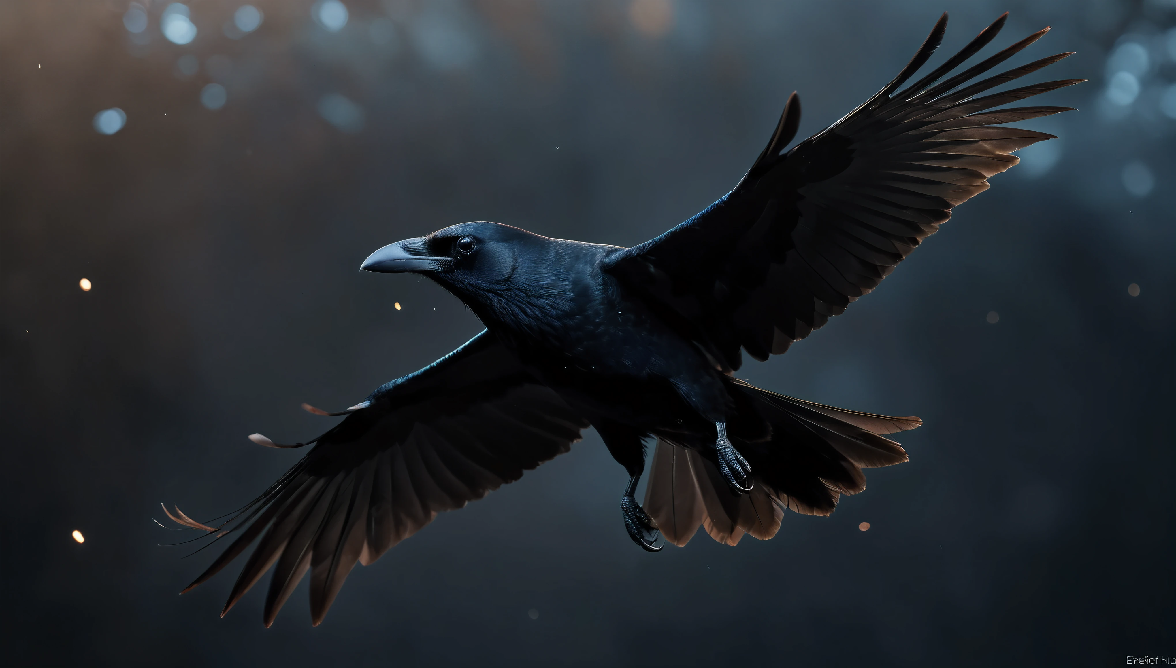 ((Masterpiece in maximum 16K resolution):1.6),((soft_color_photograpy:)1.5), ((Ultra-Detailed):1.4),((Movie-like still images and dynamic angles):1.3). | (Macro shot cinematic photo of a Crow flying in a clear sky), ((Exotic black bird):1.2), ((a crow flying):1.1), (A clear sky), (macro lens), (black feathers), (Mysterious atmosphere), (shimmer), (visual experience),(Realism), (Realistic),award-winning graphics, dark shot, film grain, extremely detailed, Digital Art, rtx, Unreal Engine, scene concept anti glare effect, All captured with sharp focus. | Rendered in ultra-high definition with UHD and retina quality, this masterpiece ensures anatomical correctness and textured skin with super detail. With a focus on high quality and accuracy, this award-winning portrayal captures every nuance in stunning 16k resolution, immersing viewers in its lifelike depiction. | ((perfect_composition, perfect_design, perfect_layout, perfect_detail, ultra_detailed)), ((enhance_all, fix_everything)), More Detail, Enhance.