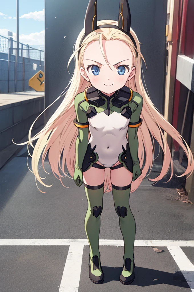 1 girl, alone, Elise, 
pilot suit, animal ears, Green gloves,
crossed arms, Full body V-shaped eyebrows, smile, closed mouth, looking at the viewer