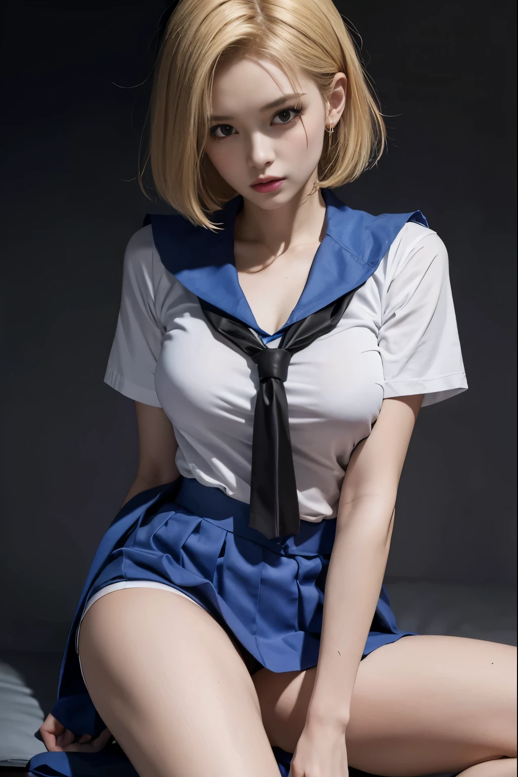 Android 18,school uniform,seduce pose