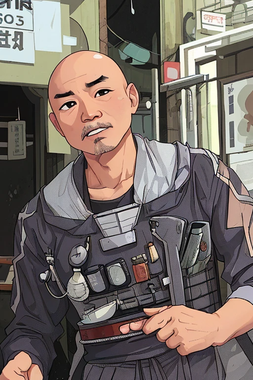 asian man，Bald，old man，