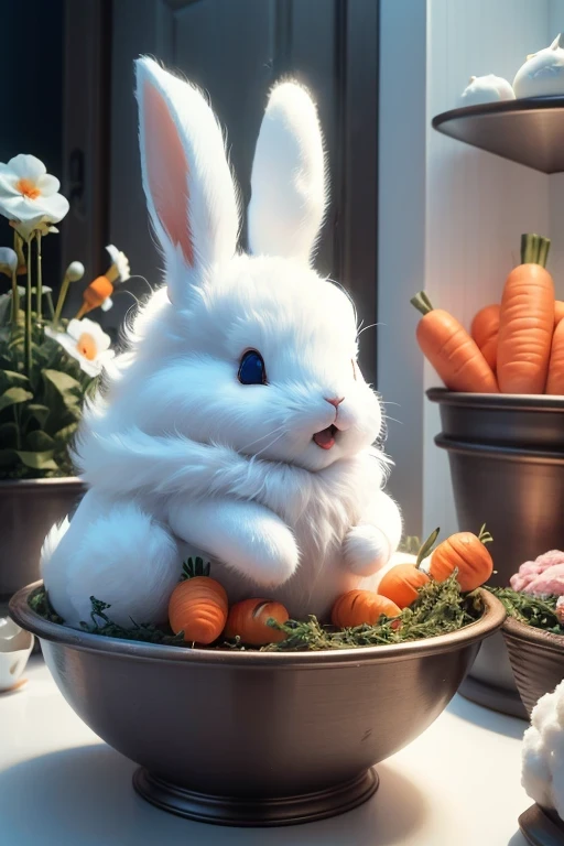 high resolution、white rabbit ears、fluffy、A border that doesn't feel strange