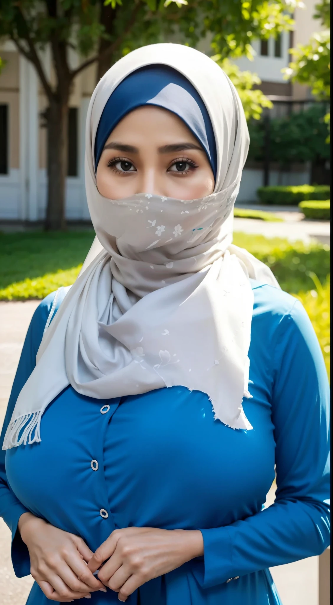 50 years Old, Hijab Indonesian mature woman, Big Tits : 66.9, Gamis, Breast out from her clothes : 1.9, at doctor office, Dark light, at Nighttime