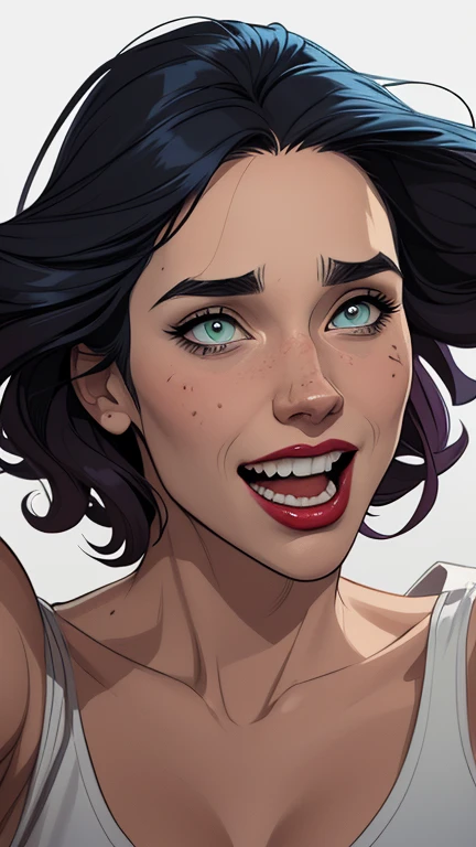 Personagem usando roupas Burlesque suja de sangue criminoso Jennifer Connelly omagem de desenho animado de uma mulher .cartoon style illustration, estilo de arte dos desenhos animados, estilo de arte dos desenhos animados, open mouth with vampire teeth stained with criminal blood Digital illustration style, design de personagens altamente detalhado, arte digital detalhada fofa, City fan art, Design de personagens de retrato, beautiful digital illustration, retrato de alta qualidade, Arte em quadrinhos, mulher jovem. expression of sexual desire white background stained with criminal blood