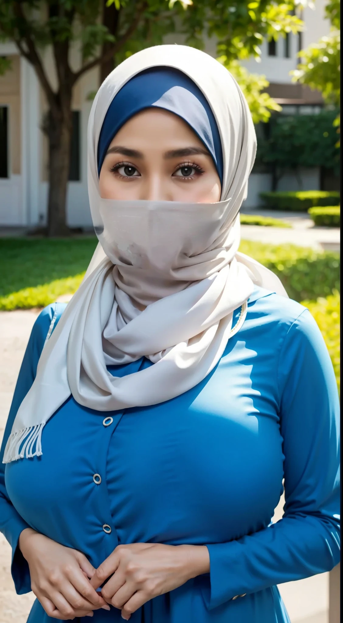 50 years Old, Hijab Indonesian mature woman, Big Tits : 66.9, Gamis, Breast out from her clothes : 1.9, at doctor office, Dark light, at Nighttime