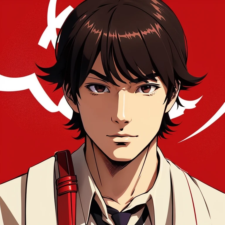 Try making a picture of a Japanese male detective in anime style and wearing a red tie and he is 19 years old