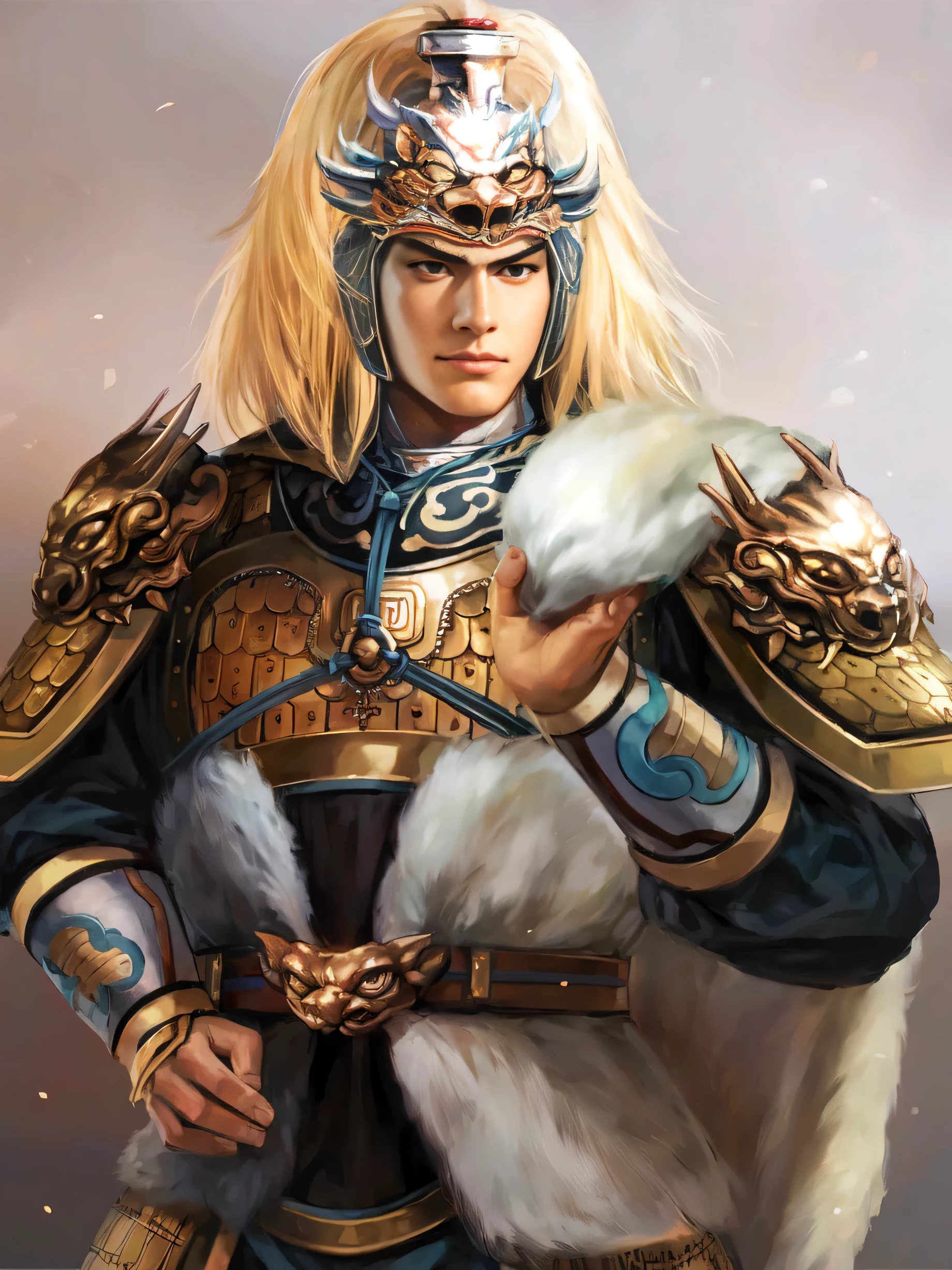 close-up:in costume、Man holding a sword, zhao yun, inspired author:Yang Jiein, Inspired by Huang Shen, Inspired by Li Cheng, Inspired by Fan Kuan, Inspired by Hu Zaobin, Inspired by Li Kan, Inspired by Dugin, Inspired by Wu Bin, author:Yang Jie, Inspired by Huang Ding