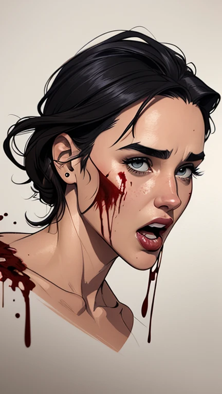 Personagem usando roupasestilo Cartoon Burlesque suja de sangue criminoso Jennifer Connelly omagem de desenho animado de uma mulher .cartoon style illustration, estilo de arte dos computadores roupas de vampira desenhos animados, estilo de arte dos desenhos animados, open mouth with vampire teeth stained with criminal blood Digital illustration style, design de personagens altamente detalhado, arte digital detalhada fofa, City fan art, Design de personagens de retrato, beautiful digital illustration, retrato de alta qualidade, Arte em quadrinhos, mulher jovem. expression of sexual desire white background stained with criminal blood