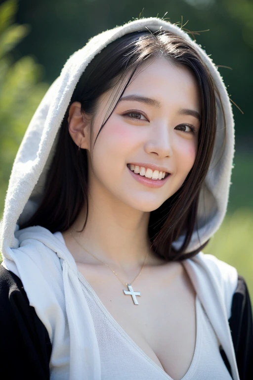 ((best quality)), ((masterpiece)), (detailed), perfect face,painting of a woman with a cross on her face and a hood over her head, guweiz, ross tran!!!, insane smile, artwork in the style of guweiz, by Ross Tran, ross tran 8 k, guweiz masterpiece, wide grin, by Yanjun Cheng, ilya kuvshinov face, guillem h. pongiluppi
