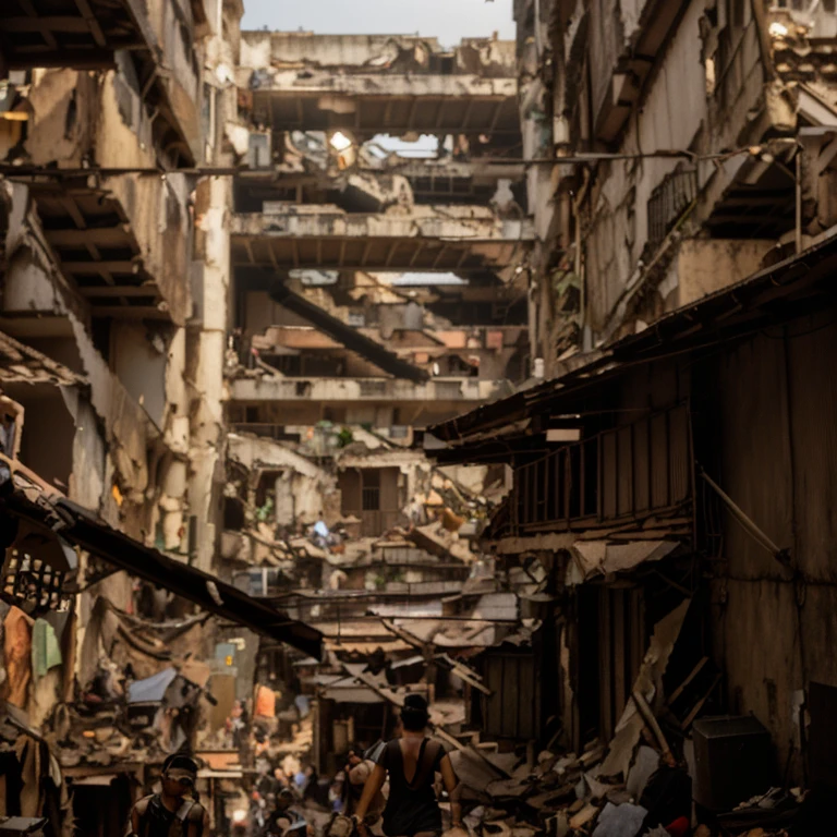 Alley with many people walking, in a huge cavernous iron city, slums, large poor buildings, poor buildings, in a ruined cityscape,
Scrapyard architecture, incredibly detailed, stunning visual, in a tropical and dystopian city, walled city style
Kowloon, an opulent favela environment
