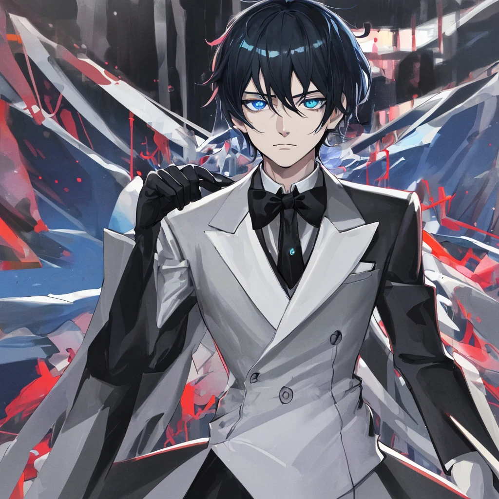 (best quality,highres,masterpiece:1.2),ultra-detailed,realistic,anime,portrait,sharp focus,HDR,UHD,professional,vivid colors,bokeh,ocean blue eyes,extremely detailed eyes and face,black short hair,normal formal wear,blue ocean eyes and short black hair,anime man,emotion,thinking and analyzing,Bungou Stray Dogs artstyle,background of a school
