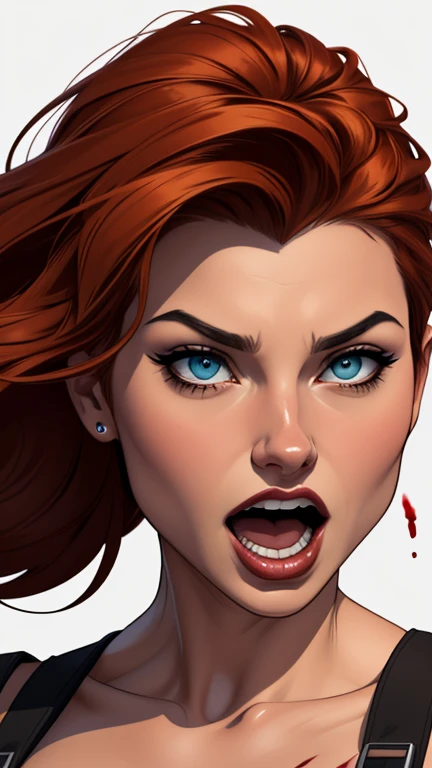 Personagem usando roupasestilo Cartoon Burlesque roupas de inferno Connelly omagem de desenho animado de uma mulher .cartoon style illustration, estilo de arte dos computadores roupas de vampira desenhos animados, estilo de arte dos desenhos animados, smile showing teeth dirty with criminal blood Digital illustration style, design de personagens altamente detalhado, arte digital detalhada fofa, City fan art, Design de personagens de retrato, beautiful digital illustration, retrato de alta qualidade, Arte em quadrinhos, mulher jovem. expression of sexual desire white background stained with criminal blood