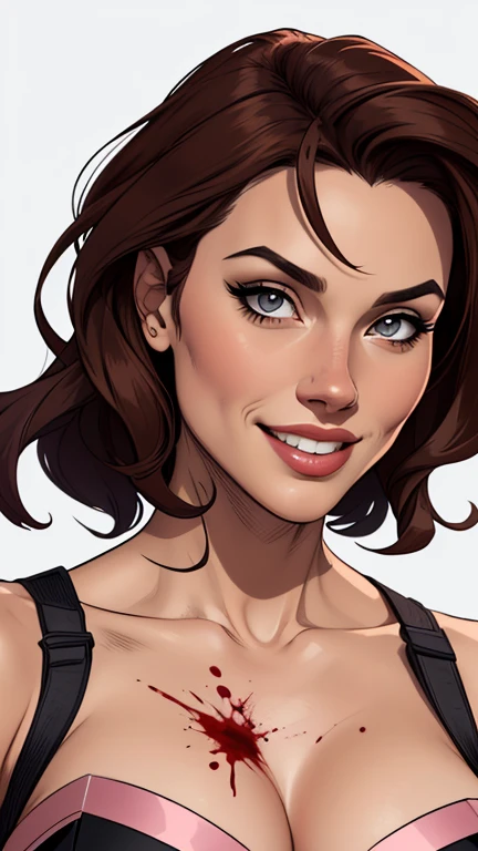 Personagem usando roupasestilo Cartoon Burlesque roupas de xena princesa guerreira Connelly omagem de desenho animado de uma mulher .cartoon style illustration, estilo de arte dos computadores roupas de vampira desenhos animados, estilo de arte dos desenhos animados, smile showing teeth dirty with criminal blood Digital illustration style, design de personagens altamente detalhado, arte digital detalhada fofa, City fan art, Design de personagens de retrato, beautiful digital illustration, retrato de alta qualidade, Arte em quadrinhos, mulher jovem. expression of sexual desire white background stained with criminal blood
