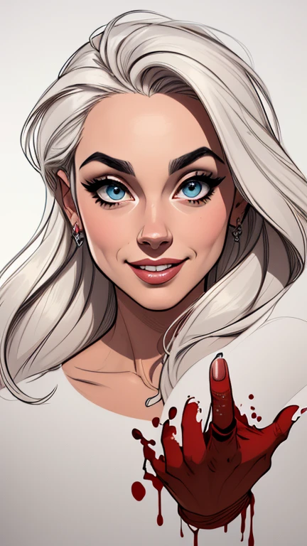 Personagem usando roupasestilo Cartoon Burlesque roupas de inferno Connelly omagem de desenho animado de uma mulher .cartoon style illustration, estilo de arte dos computadores roupas de vampira desenhos animados, estilo de arte dos desenhos animados, smile showing teeth dirty with criminal blood Digital illustration style, design de personagens altamente detalhado, arte digital detalhada fofa, City fan art, Design de personagens de retrato, beautiful digital illustration, retrato de alta qualidade, Arte em quadrinhos, mulher jovem. expression of sexual desire white background stained with criminal blood