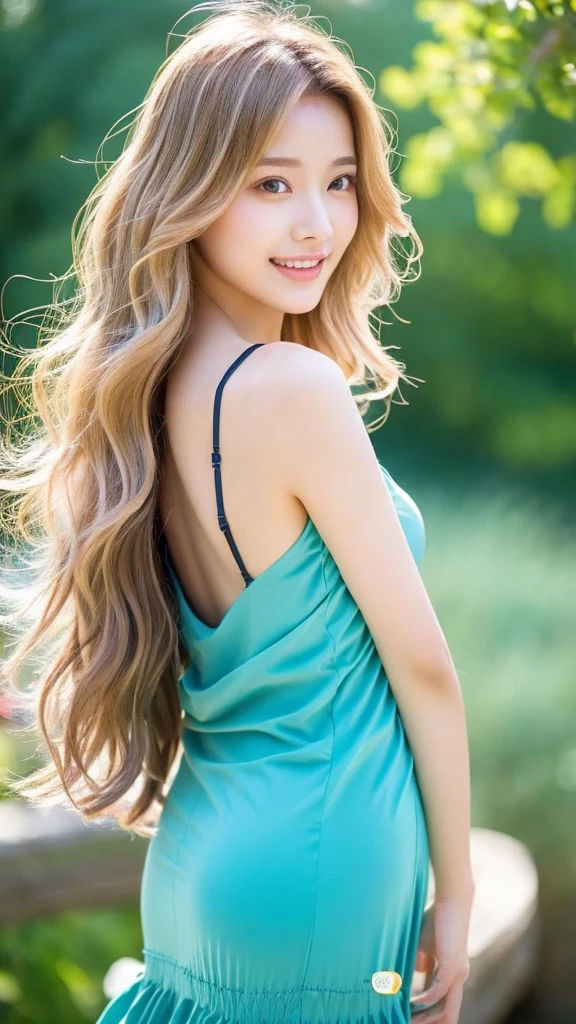 Extravagant girl, long blonde hair, It appears to flow smoothly down your back., Creates a sophisticated and feminine look. Soft to the touch、When exposed to sunlight, it emits a colorful glow.。.
The key element of her image is the blue dress., It emphasizes her elegance、Give her some lightness. The dress hugs her body, Gives the impression of a nymph dancing in the wind.
Her Eyes, Deep and mysterious, It's as if it's reflecting the infinite blue of the sky.. Long decorated, black eyelashes, Give her look charm and magic.
She always has a bright smile on her face, people around you々Bring warmth and joy to. She embodies natural charm and warmth..
This girl is truly an inspiration, Prefer an active lifestyle and nature walks. Emanating serenity and harmony, Just like nature itself.(((Japanese)))