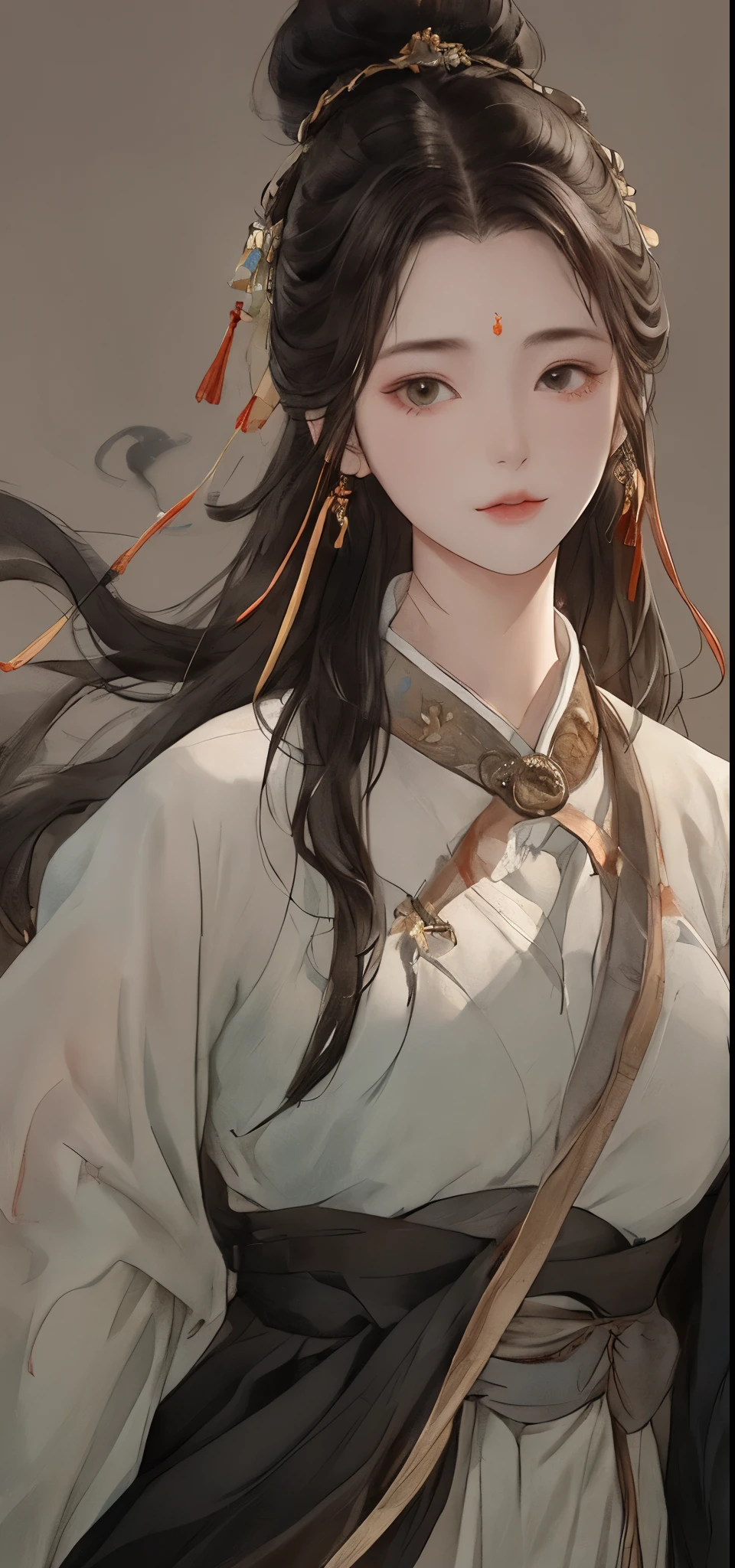 An ancient Chinese beauty sitting on a stone, wearing ancient Chinese clothing, flowing tulle, light silk, lazy posture, large lotus leaf, lotus, ink painting style, clean color, decisive cutting, blank, freehand, masterpiece, super detailed, epic composition, high quality, the highest quality, 4k --v 6