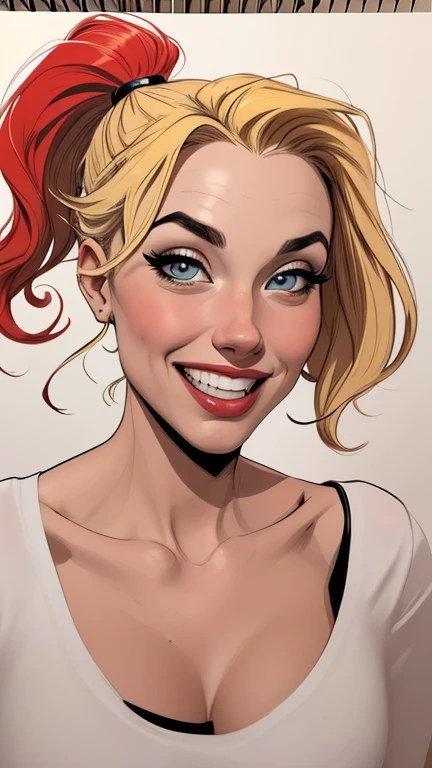 Personagem usando roupasestilo Cartoon espartilhos roupas de inferno Harley quinn de desenho animado de uma mulher .cartoon style illustration, estilo de arte dos computadores roupas de vampira desenhos animados, estilo de arte dos desenhos animados, smile showing teeth Digital illustration style, design de personagens altamente detalhado, arte digital detalhada fantasia sensualizando Design de personagens de retrato, beautiful digital illustration, retrato de alta qualidade, Arte em quadrinhos, mulher jovem. expression of sexual desire white background