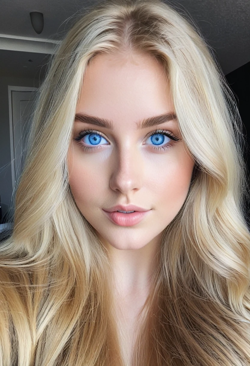lauren budd, iphone pro selfie, 20 years old female, extremely beautiful, skandinavian, natural blue eyes, long blonde hair, realistic, curvy body