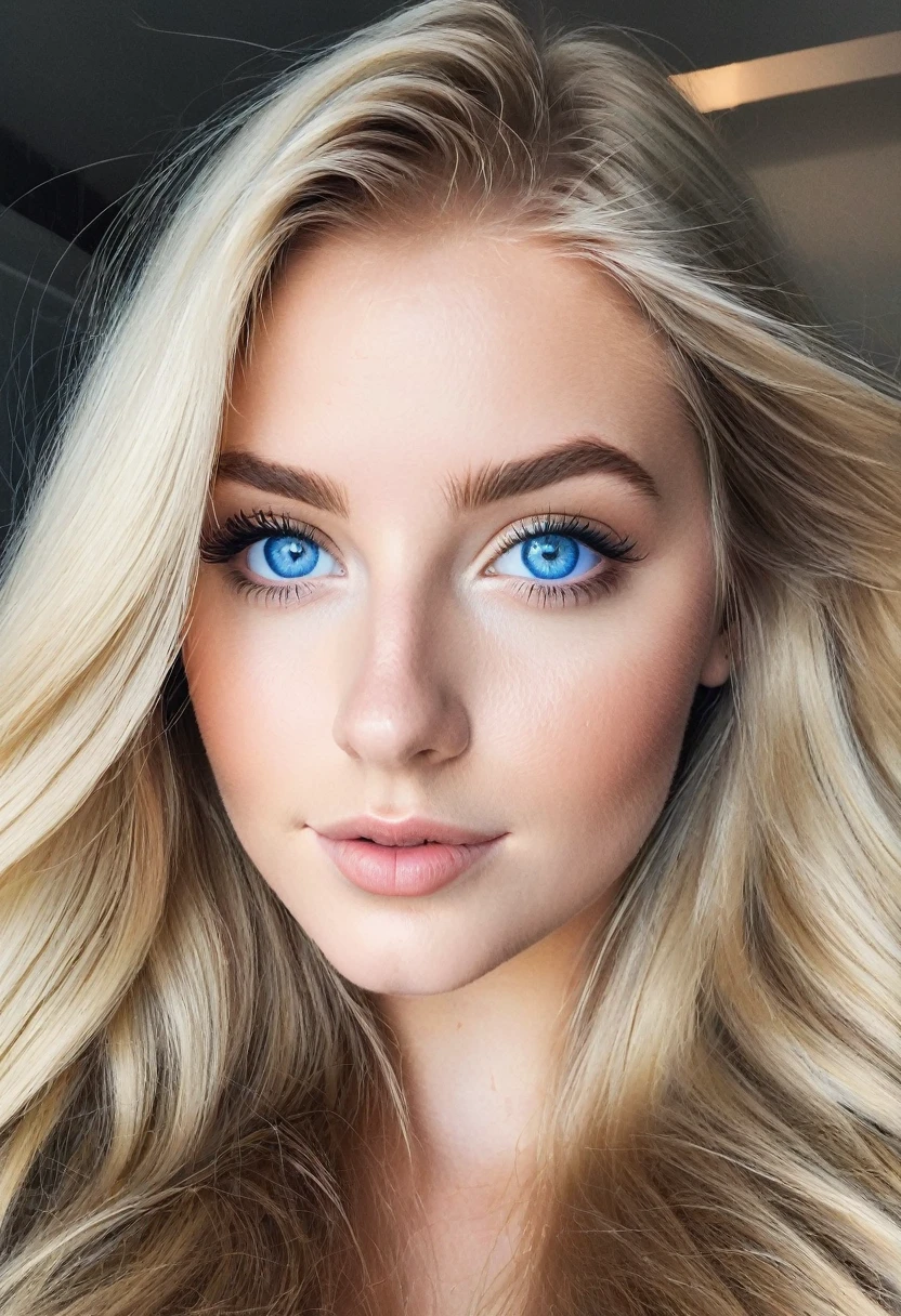 lauren budd, iphone pro 14 selfie, 20 years old female, extremely beautiful, skandinavian, natural blue eyes, long blonde hair, realistic, curvy body