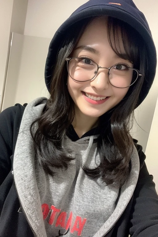 one girl, (beautiful girl, delicate girl:1.3),
break, hooded sweatshirt, mini skirt, glasses,wearing loafers,ankle sockes,ナチュラルメイク
break, (station:1.2),
break, very fine eyes, (symmetrical eyes:1.3),
break, small breasts, brown eyes, parted bangs, brown hair, hair bun,bangs,(upper teeth, best smile:0.2),
break, (Eye and face details:1.0),
break, (masterpiece, highest quality, super detailed, detailed face, 8K),leaning forward