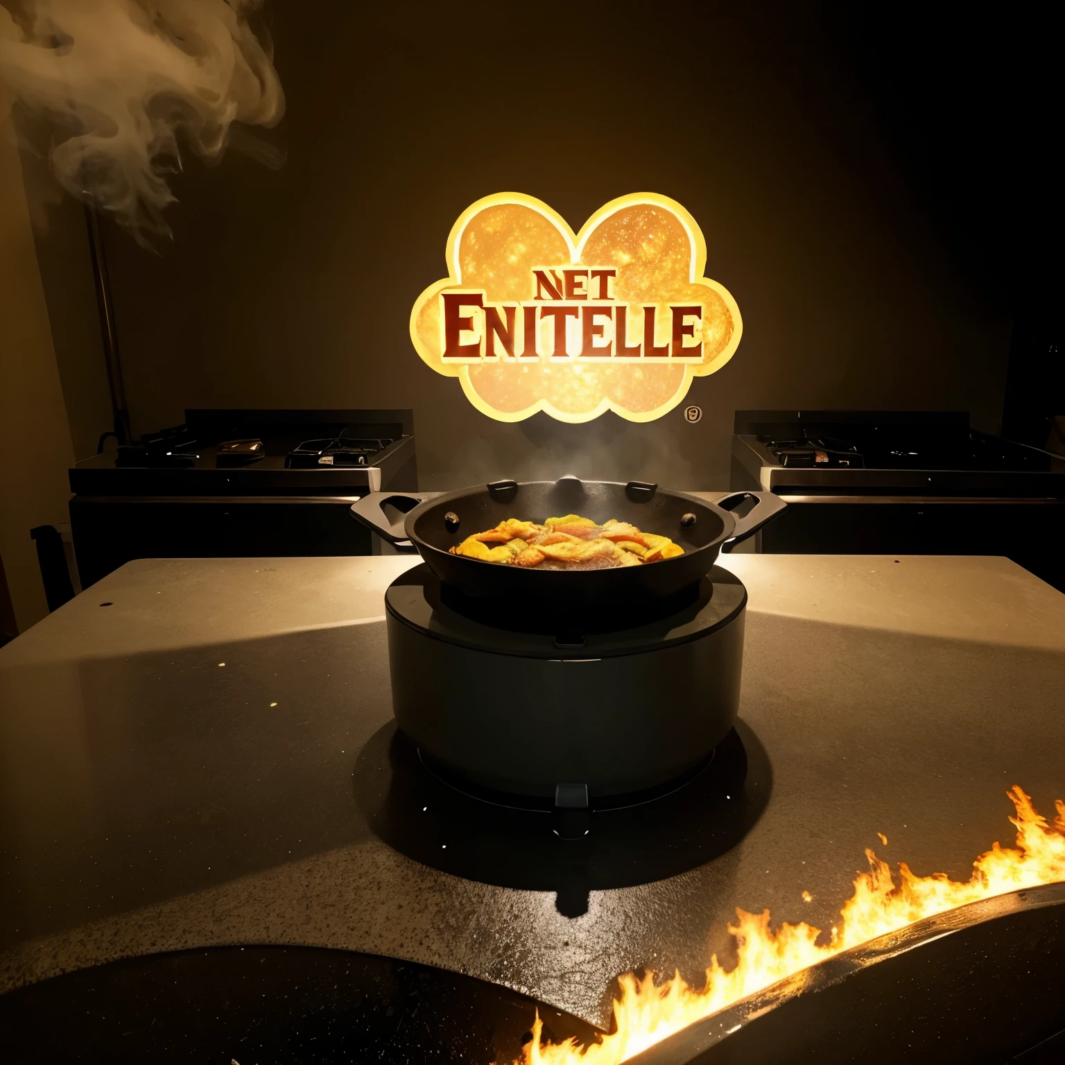 There needs to be a frying pan inside,furnace,Omelette,Don't have anyone inside.,Just a simple LOGO