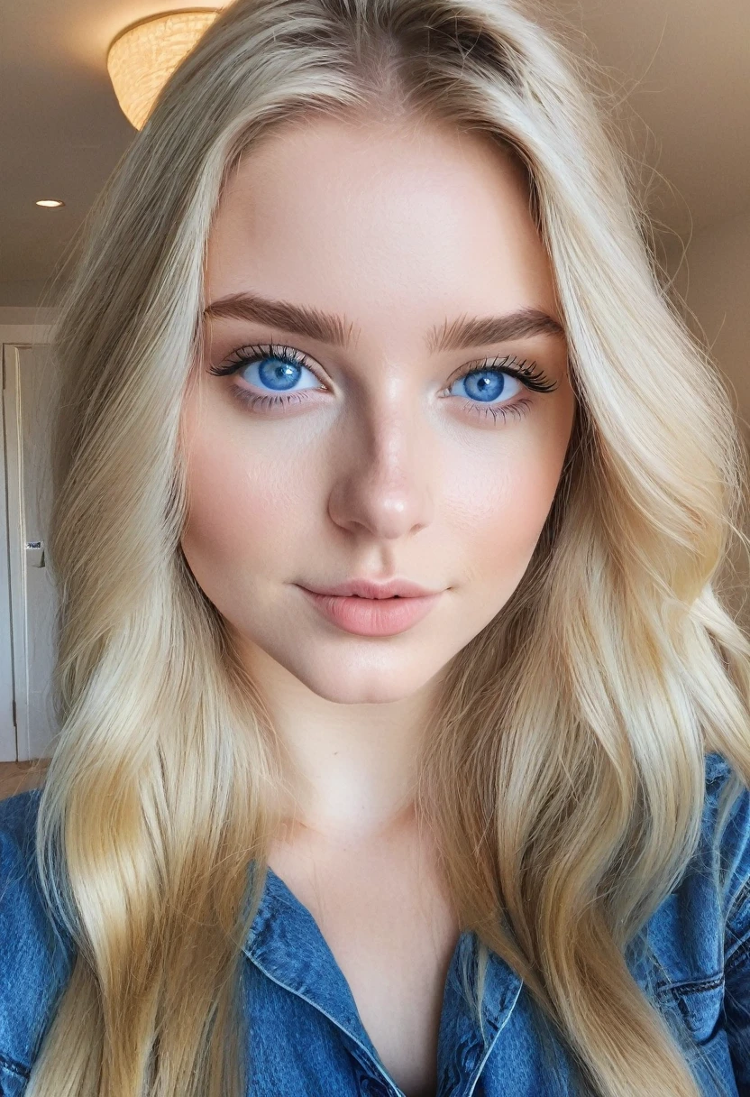 lauren budd, show full body, iphone pro 14 selfie, 20 years old female, extremely beautiful, skandinavian, natural blue eyes, long blonde hair, realistic, curvy body