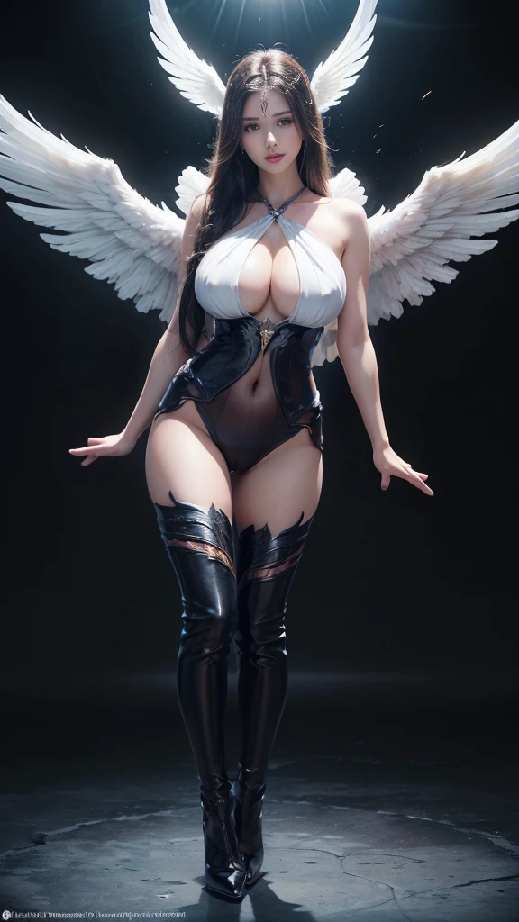 Realistic picture, highest resolution, 16k, นางฟ้าที่have many wingsบนไหล่ของเธอ, many wings, (She has 12 wings on her back.), (6 white wings:1.5) and (6 black wings:1.5), (An angel has 12 wings on her shoulders...., wings burst from wings, have many wings, wings separated, Twelve wings rested on his shoulders...., have many wingsออกมาจากไหล่., pure white wings on shoulders, white wings on shoulders, On his shoulders were more than ten wings...), (เทพเจ้าที่มีปีกกว้างandมีพลังมหาศาลอยู่บนไหล่ของเขา.., wings overlapping wings on shoulders, Add dynamic wings), ผมlong black, (Beautiful girl with two meter long hair, Smooth white skin, striking long hair, Beauty that comes from long hair, long black hair, long black, Slippery hair, Smooth white skin, Smooth white skin, shiny hair, (red lips, red lipsสด), ((stand, finished)), big breastsโต, (big breastโต, The breasts are soft and fluffy..., Plump breasts, big breastโต, big breast, big breasts, The breasts are soft and fluffy.., Plump breastsอิ่ม, eye-catching breasts), (thin, small waist, hips raised, small thighs, long long), (dynamic poses), (full body, Long legs), (Women who are 172 centimeters tall, perfect proportions, Anatomically correct, proportional anatomy), (See the whole body.., เหมือนfull body, Visible in every part of the body), (blessing, just, exposed body, not wearing clothes, justเปล่า, blessing, justเปล่า, Hot striptease, The penis can be clearly seen longer., Look at that pussy.., see breasts), (dark scene, in the dark, deep shadow, dynamic light, art station, Volumetric illumination, Extraordinarily detailed face), (Float in the air), (powerful powerful wings, gigantic wings), Take realistic photos, Ambient light, many wings, The darkness makes her stand out., standบนวงเวทย์,