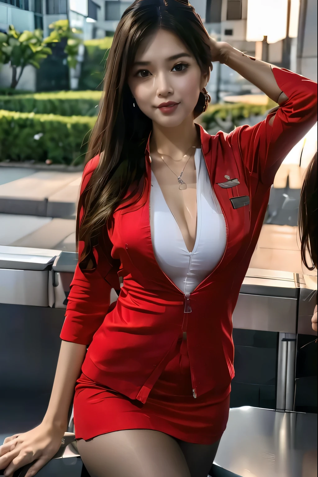 AirAsia's red uniform、red fabric、red skirt
