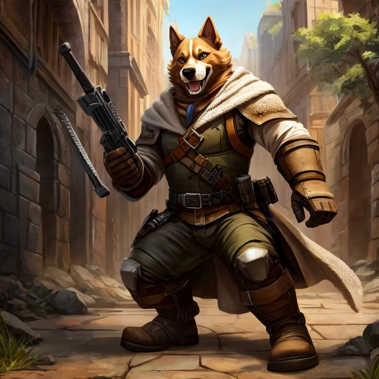 A dog take a advance weapon