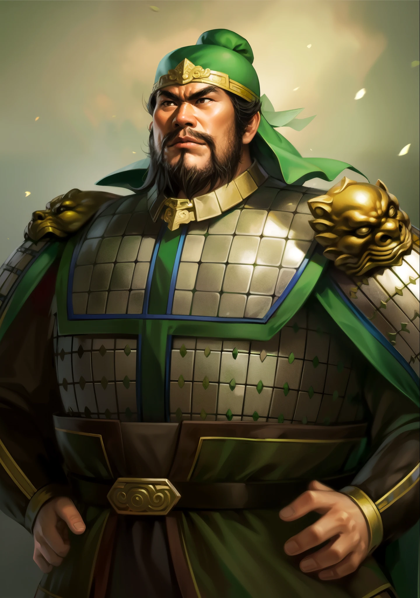Wearing a green hat、Close-up of a man in a green robe, Guan yu, , Inspired by Hu Zaobin, Inspired by Wu Bin, Inspired by Li Kan, Inspired by Huang Ding, bian lian, photo of , Inspired by Li Cheng, Inspired by Cao Zhibai, Inspired by Guo Chun