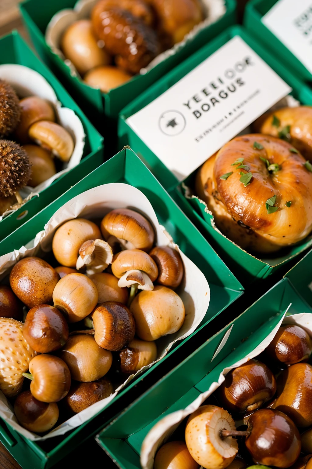 Agricultural product packaging box,The picture contains mushrooms,agaric,Deer antler mushroom,big scene,movie lighting effects,Blue green color,detail