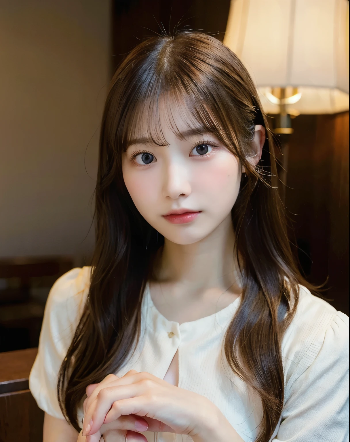 highest quality, face focus, soft light, ultra high resolution, (realistic:1.4), Raw photo,
1 Japanese girl, alone, cute, (pupil, There's a light in my eyes), detailed beautiful face, (small box),(High resolution details of human skin texture),
(long hair),
indoor,
damask shirt dress,
(portrait)