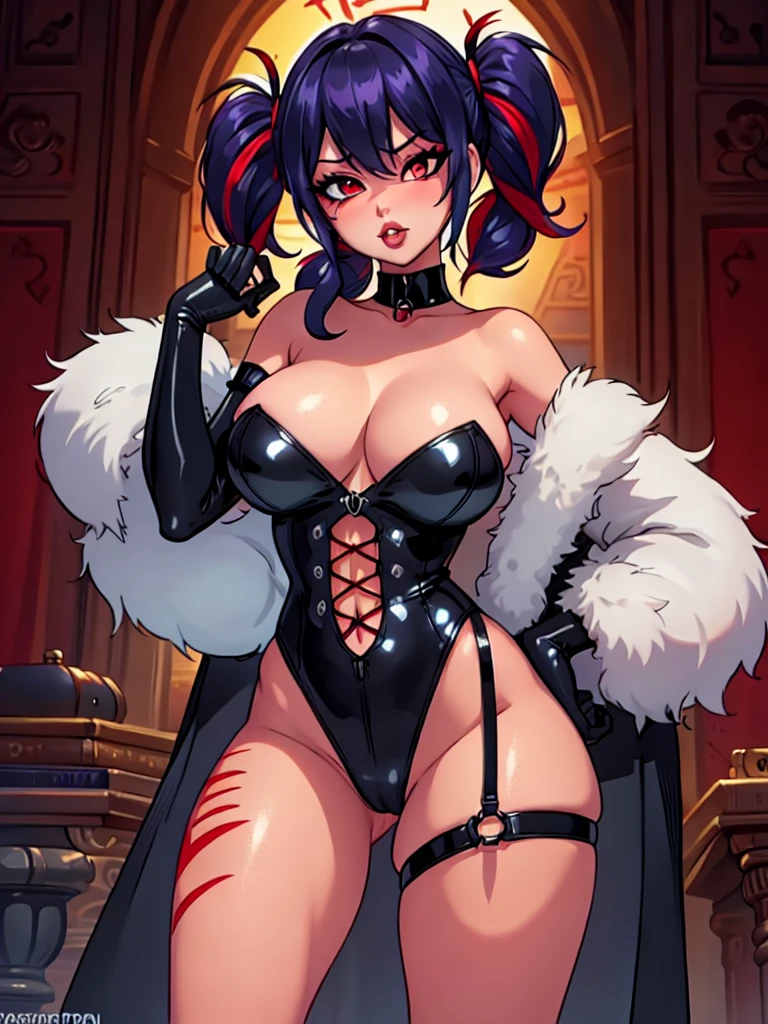 nsfw, fishnets, ((solo, solo focus, solo girl,1girl))++,(evil milf dominatrix Marinette Dupain-Cheng Ladybug)+++, low_twintails, red_hair, two tone hair, multicolored_hair, black_hair, solo, short_hair, high_heels, garter_straps, thighhighs, piercing, bare_shoulders, collar, nipple_piercing, red_eyes, thioots, corset, boots, lips, huge_breasts, voluptous, standing, looking_at_viewer, no_panties, gloves, makeup, garter_belt, full_body, lipstick, black_legwear, thighs, thick_thighs, parted_lips, coat, shiny, cleavage, dress, strapless, black_footwear, evil_red_eye, background, large_breasts, areolae, shiny_skin, choker, grey_background, red_lipstick, black_gloves, blush, pubic_hair, detached_sleeves, no_bra, cumdrip, personification, high_heel_boots, black_lipstick, tattoo, elboloves, eyeshadow, bdsm, smoking, bangs, watermark, off_shoulder, strapless_dress, paris background