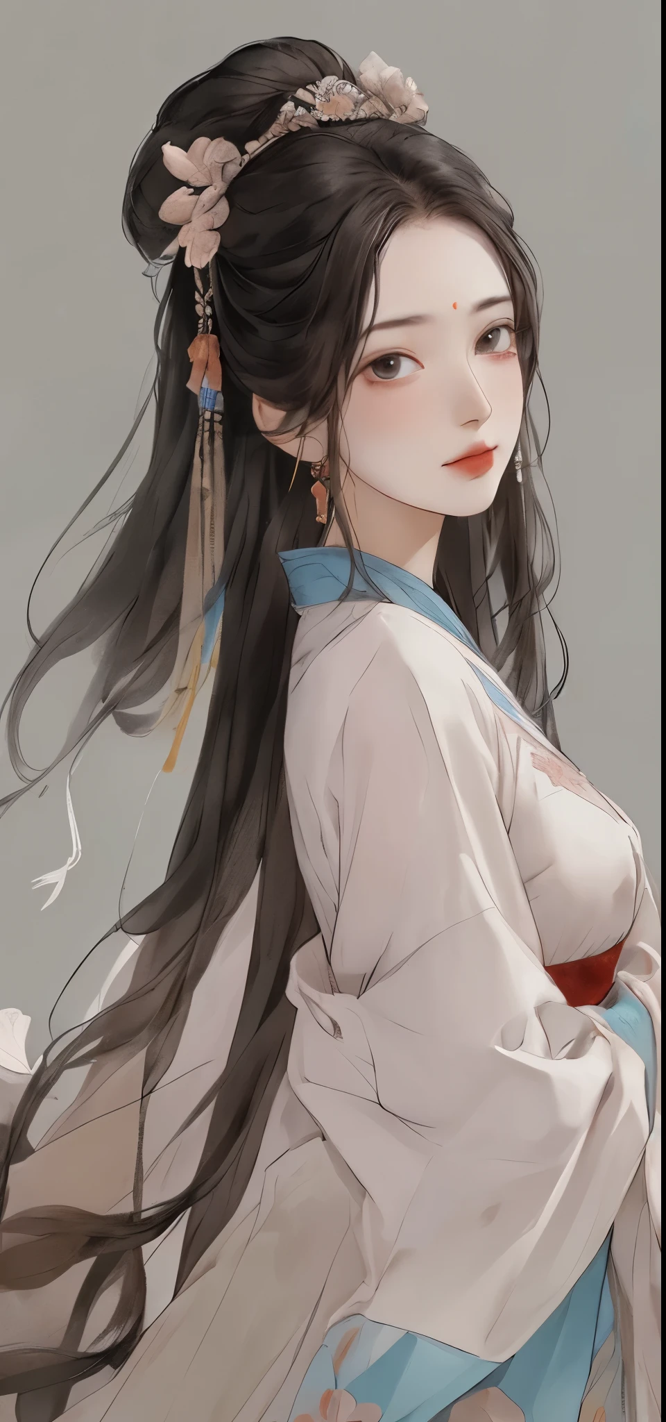 a girl, Chinese clothing, (((face close-up,Moles under eyes))), Sunlight, ((Clear face)), clean white background, masterpiece, Super details, epic work, ultra high definition, high quality, Very detailed, official art, 8k wallpaper, Super details, 32k
