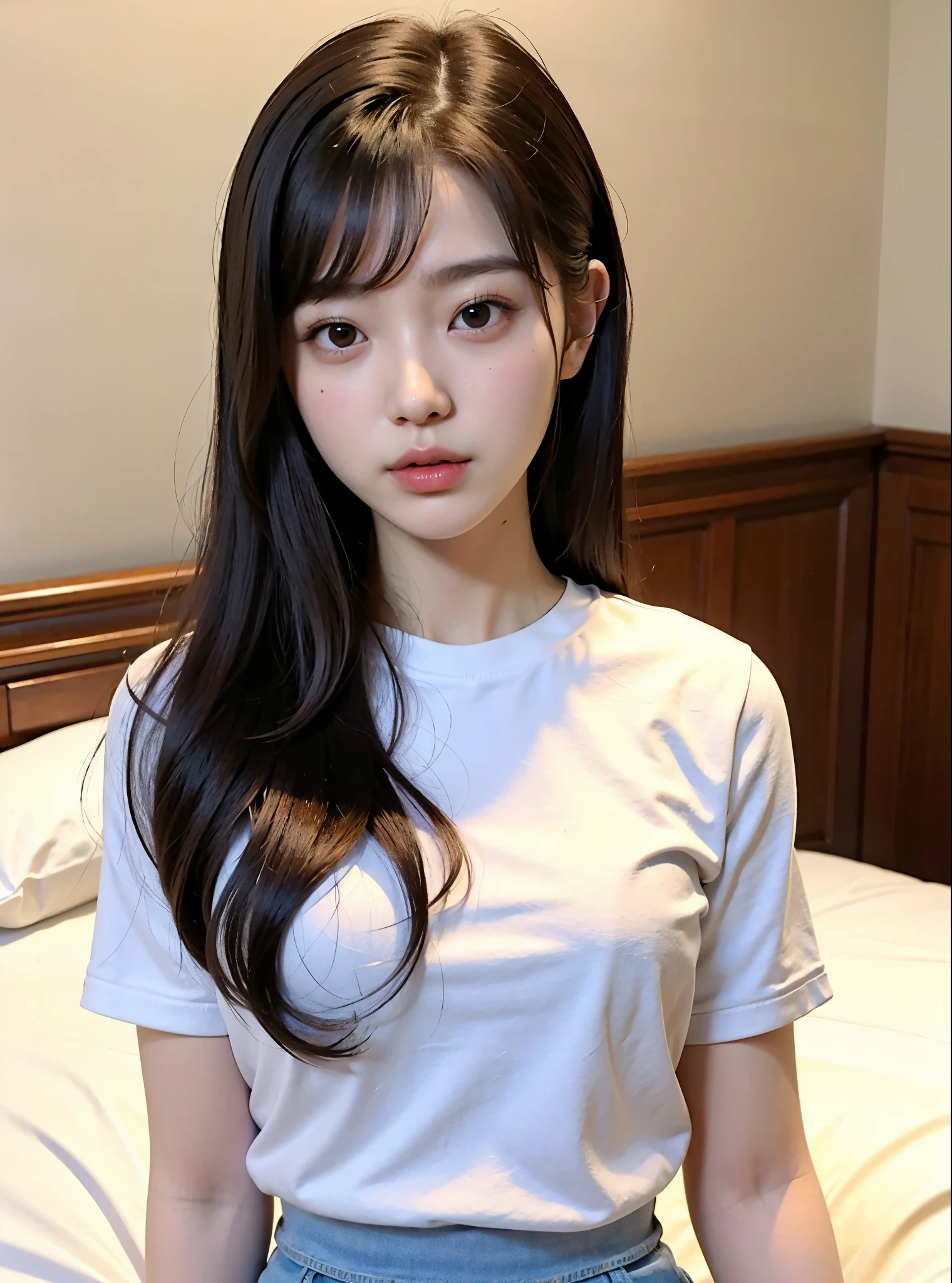 top-quality、超A high resolution、(photoRealstic:1.4)1girl in、Beautiful woman with accentuated slim abs:1.3、Casual clothing:1.2、interiors、Super detail face、Elaborate Eyes、double eyelid、