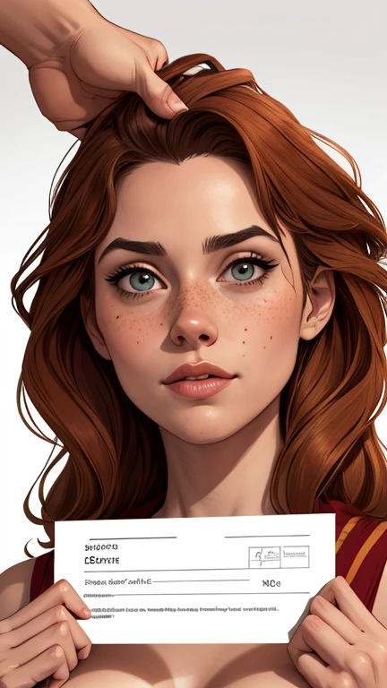 Character style illustration style Completely bare breasts showing small fear Breast size Cartoon name: Isabella Cruz white background medium breasts freckled face Hermione Granger actress strong contours Physical description - long straight hair, tingidos de um marrom vibrante que contrasta com sua pele clara. - You reflect a mix of curiosity and determination. - Ela tem uma estatura alta, with a slender and agile figure, evidenciando sua agilidade e destreza. -fundo colorido Design de personagens de retrato, beautiful digital illustration, retrato de alta qualidade, Arte em quadrinhos, Corpo inteiro sensualizando ou pelada. folha de retorno. return sheet member clothes of the day hell day expression love using gryffindor clothes