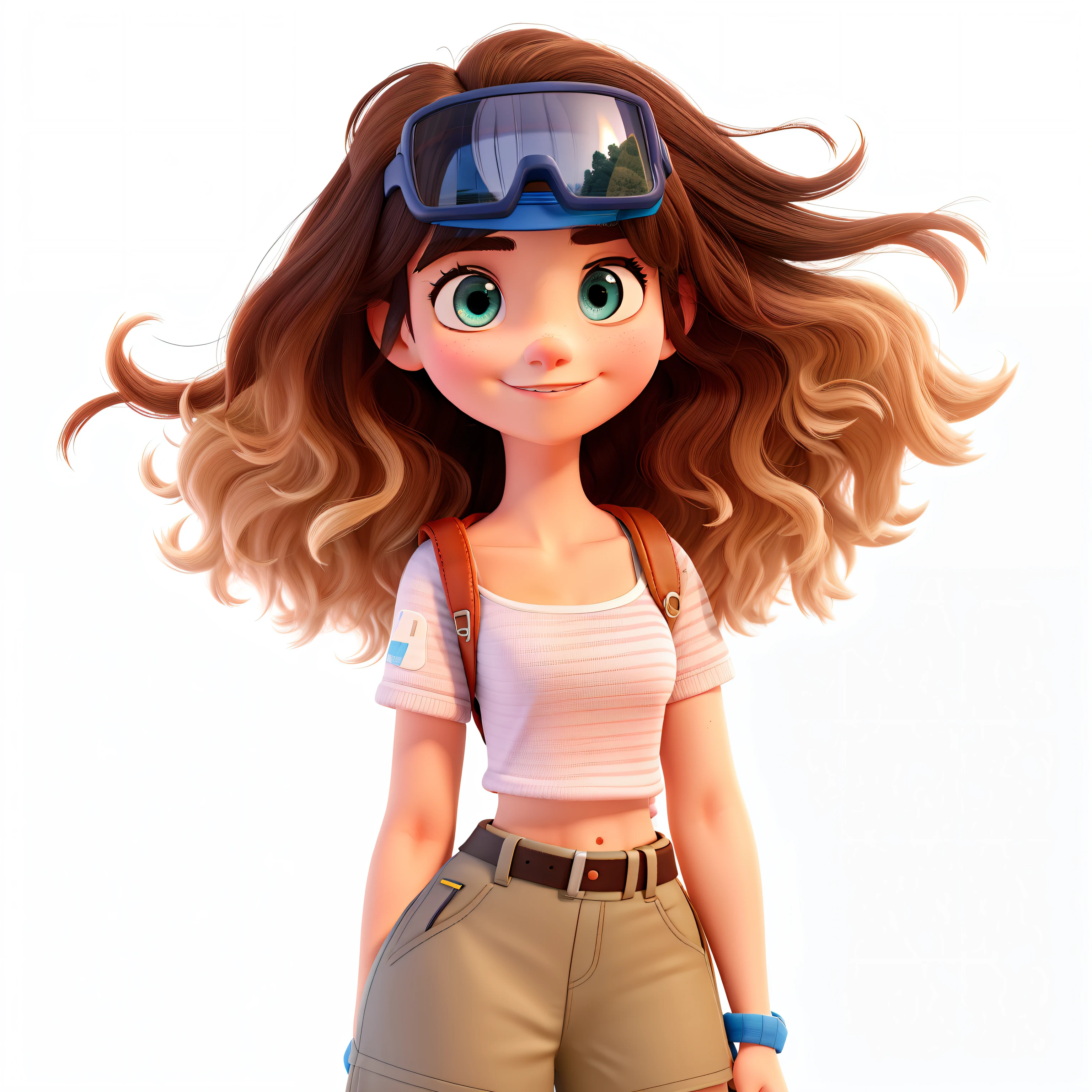 Um mulher estilo disney pixar, carrying your backpack and behind it the college of Spain where there is a Spanish flag. alta qualidade, melhor qualidade