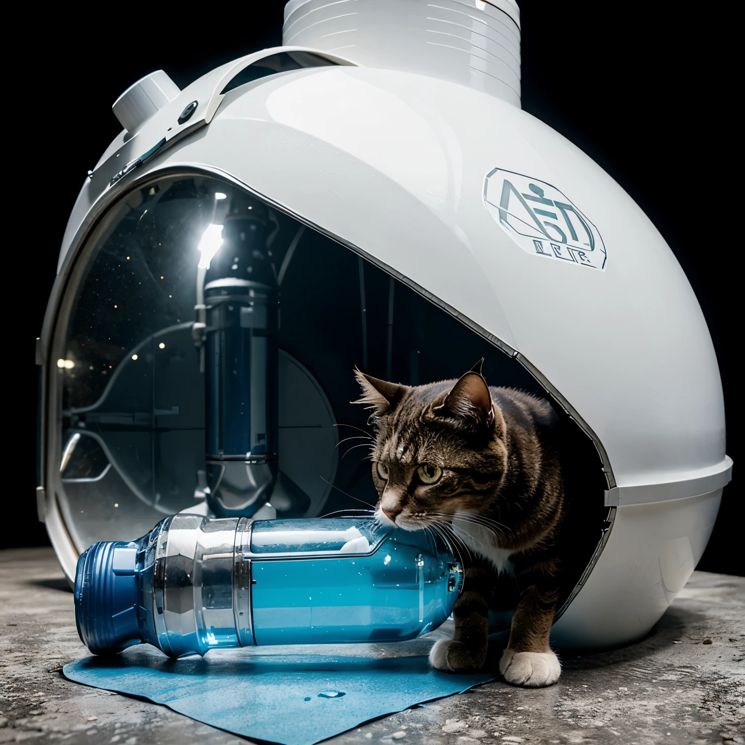 Cat builds space rocket from plastic water bottle