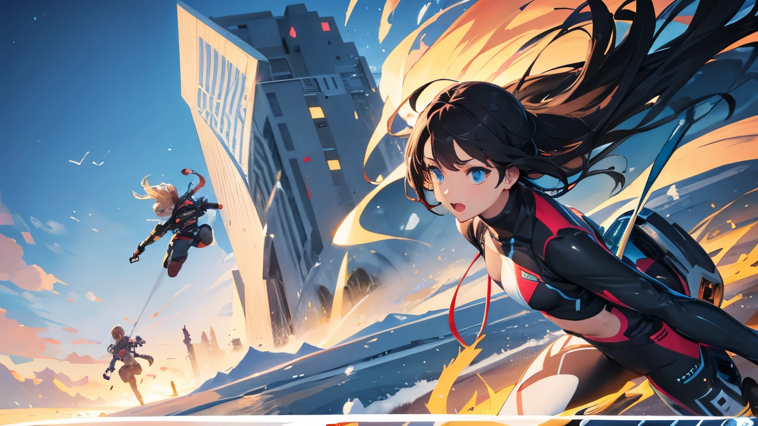 A second dimension girl sprinting forward