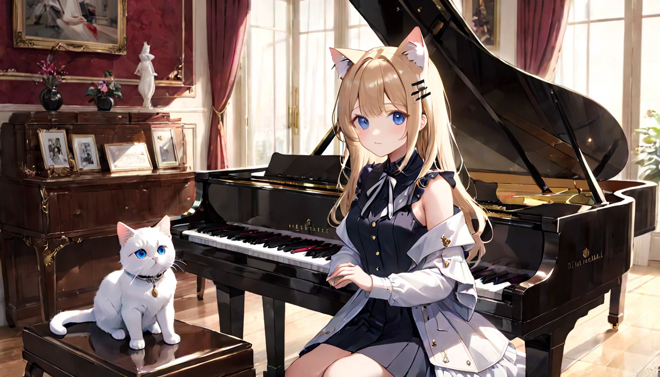 (masterpiece, best quality, very aesthetic, absurdres,general) ,
1girl, solo,、music room、Girl playing classical piano、Cat ear、clear eyes、artificial intelligence