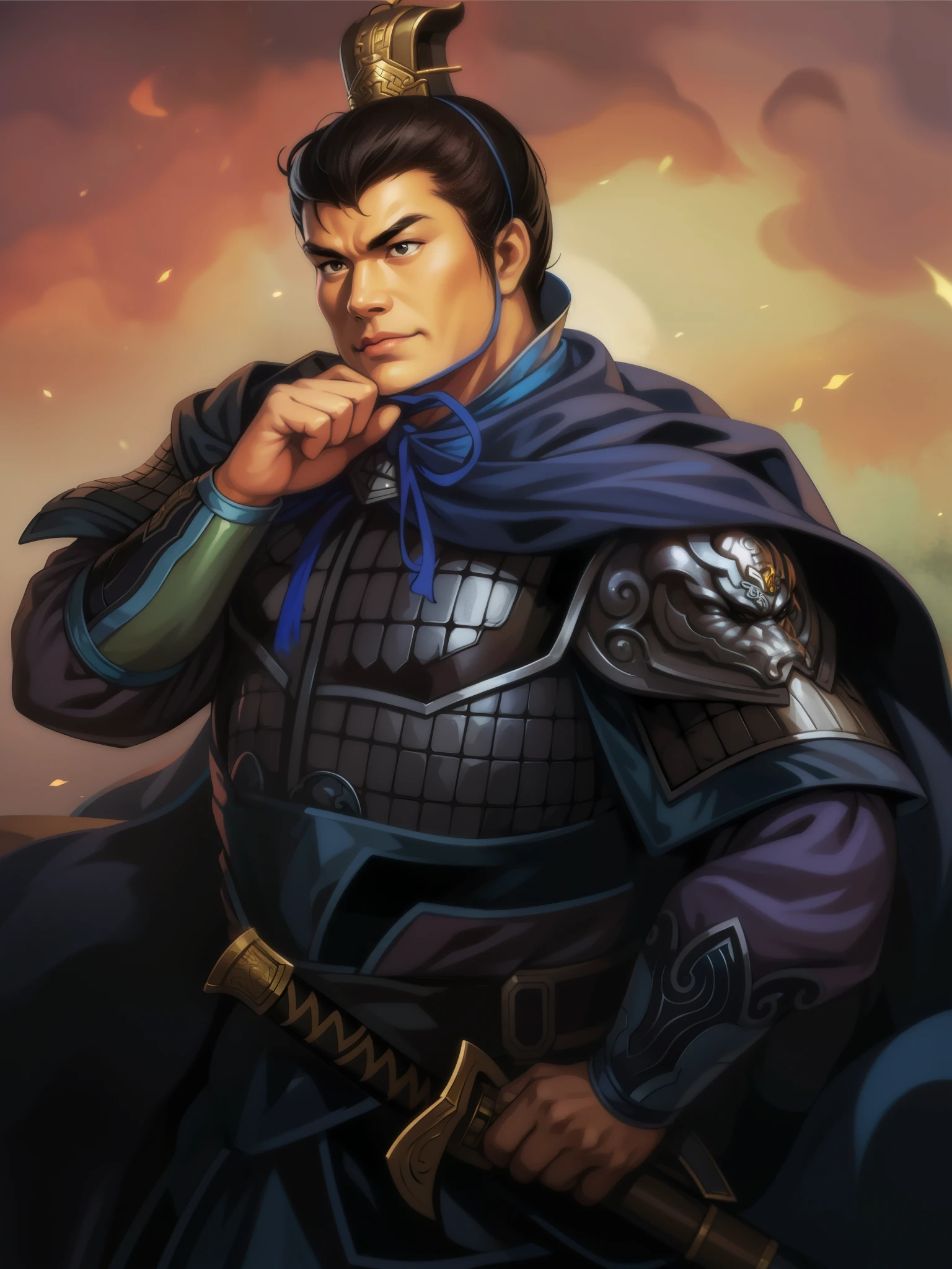 A man in armor with a sword and a cape - SeaArt AI