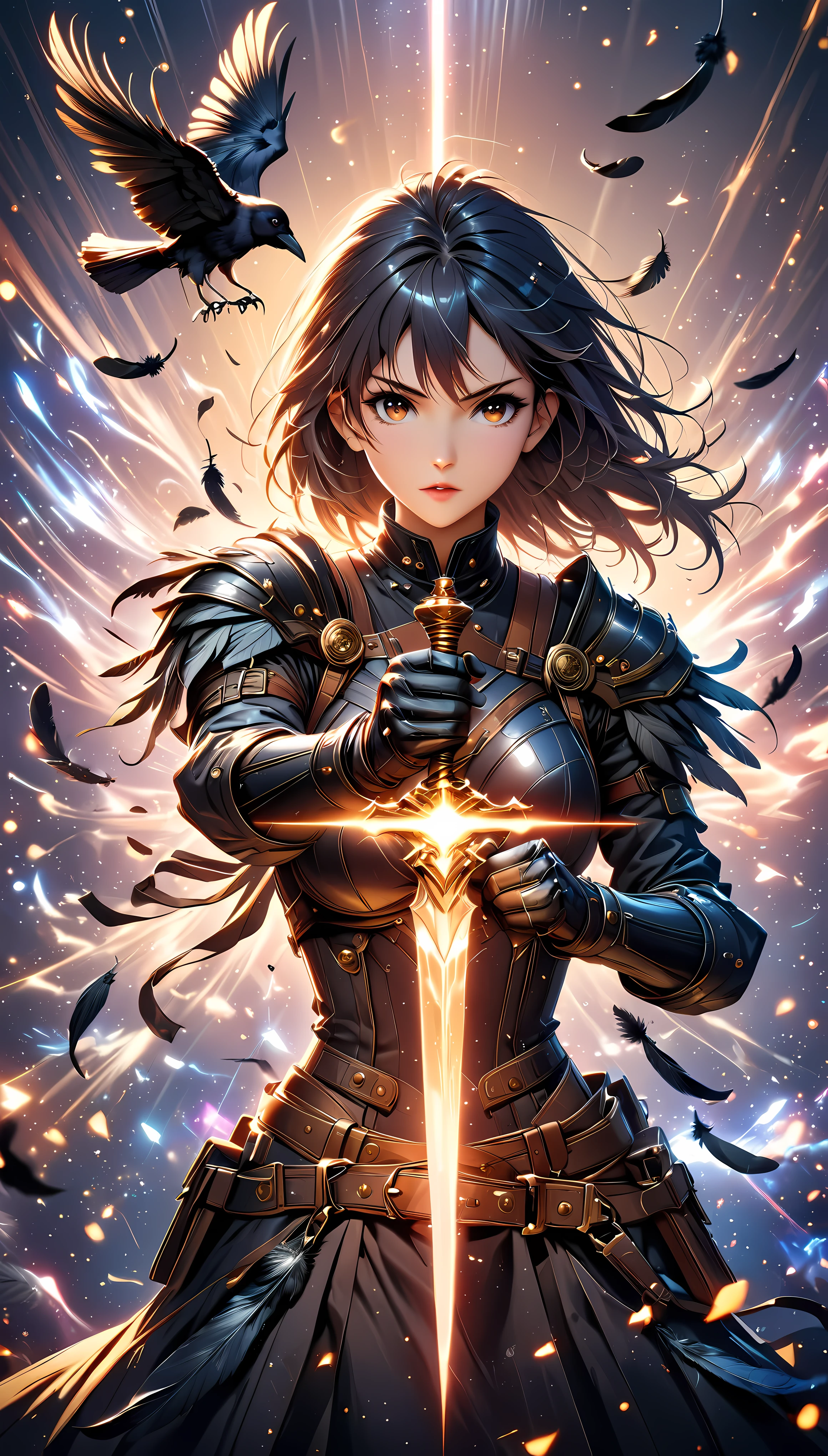 ((Masterpiece in maximum 16K resolution):1.6), ((vector cartoon illustration:)1.5), ((Vector art):1.4), ((Geometric style and minimalism):1.5), ((Wide angle painting):1.2), ((Vectorized):1.2) | ((Vector art of a Karas Anime:1.5), (Tokusatsu Action Anime), ((Full body):1.2), ((Crow feathers floating):1.6), (Shadow of a Crow), ((sense of action):1.1), (shimmer), (visual experience), (Realism), (Realistic), award-winning graphics, dark shot, film grain, extremely detailed, Digital Art, rtx, Unreal Engine, scene concept anti glare effect, All captured with sharp focus. Rendered in ultra-high definition with UHD and retina quality, this masterpiece ensures anatomical correctness and textured skin with super detail. With a focus on high quality and accuracy, this award-winning portrayal captures every nuance in stunning 16k resolution, immersing viewers in its lifelike depiction. Avoid extreme angles or exaggerated expressions to maintain realism. ((perfect_composition, perfect_design, perfect_layout, perfect_detail, ultra_detailed)), ((enhance_all, fix_everything)), More Detail, Enhance.