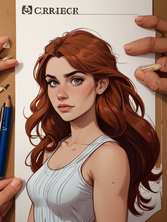 Character style illustration style Completely bare breasts showing small fear Breast size Cartoon name: Isabella Cruz white background medium breasts freckled face Hermione Granger actress strong contours Physical description - long straight hair, tingidos de um marrom vibrante que contrasta com sua pele clara. - You reflect a mix of curiosity and determination. - Ela tem uma estatura alta, with a slender and agile figure, evidenciando sua agilidade e destreza. -fundo colorido Design de personagens de retrato, beautiful digital illustration, retrato de alta qualidade, Arte em quadrinhos, Corpo inteiro sensualizando ou pelada. folha de retorno. return sheet member clothes of the day hell day expression love using gryffindor clothes