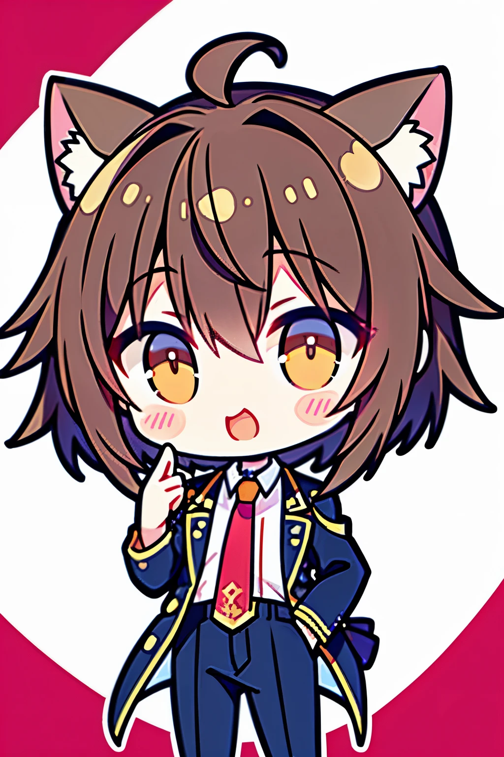 Male 1、high school boy、with cat ears（brown hair）in、
Fashionable、Uniform and uniform trousers、Handsome, best quality、perfect quality、high quality