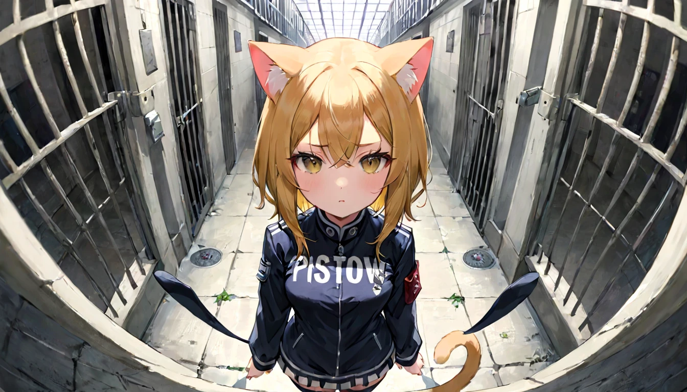 girl in a band,(masterpiece, best quality, very aesthetic, absurdres,general) , 1girl, solo, prison、cat ear, tail,pov