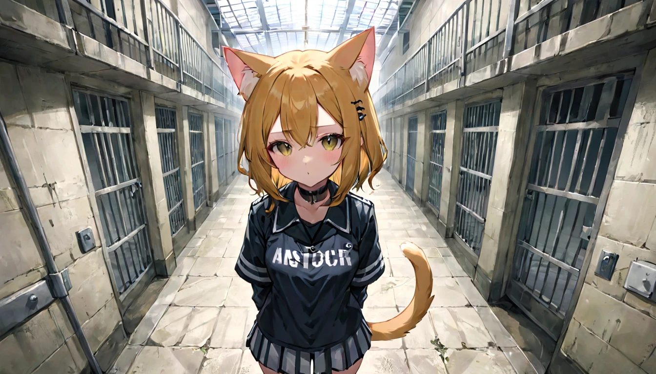 girl in a band,(masterpiece, best quality, very aesthetic, absurdres,general) , 1girl, solo, prison、cat ear, tail,pov