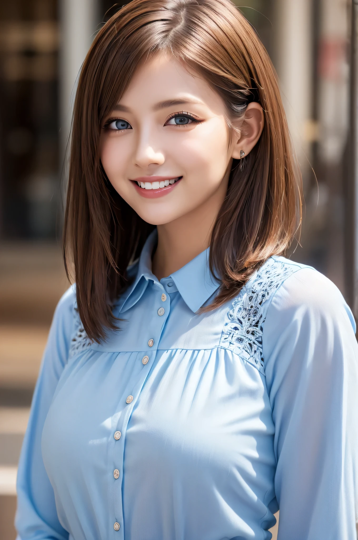 sky blue blouse,Upper Body,on the train 